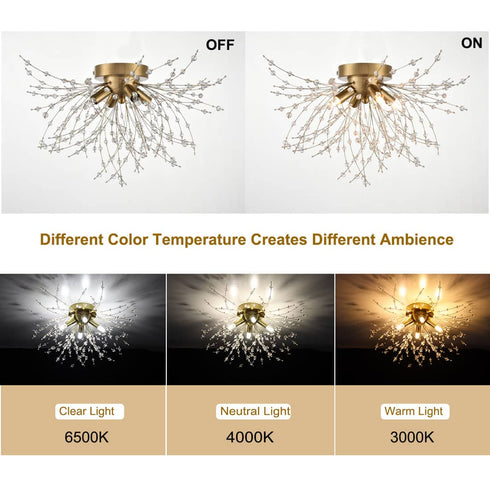 Modern Crystal Semi Flush Ceiling Light 4-Light Dandelion Chrome